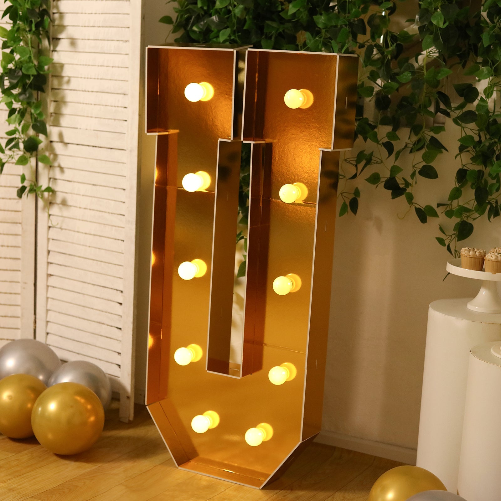 Giant LED Marquee Light Up Letter "U", Gold 4ft Pre - Cut Foam Board with 10 Warm White Battery Operated LEDs, Glue Gun and Sticks - Bell Racket Store