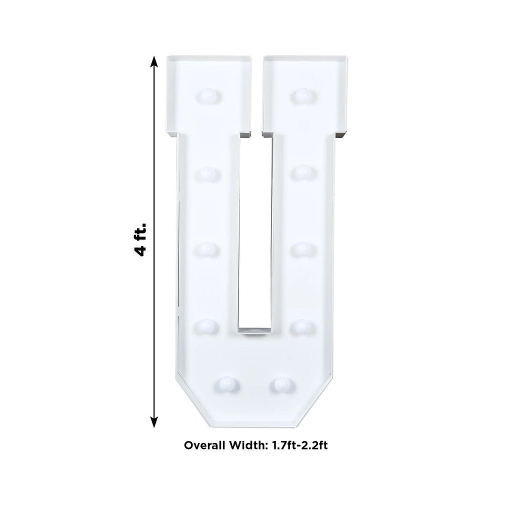 Giant LED Marquee Light Up Letter "U", White 4ft Pre - Cut Foam Board with 10 Warm White Battery Operated LEDs, Glue Gun and Sticks - Bell Racket Store