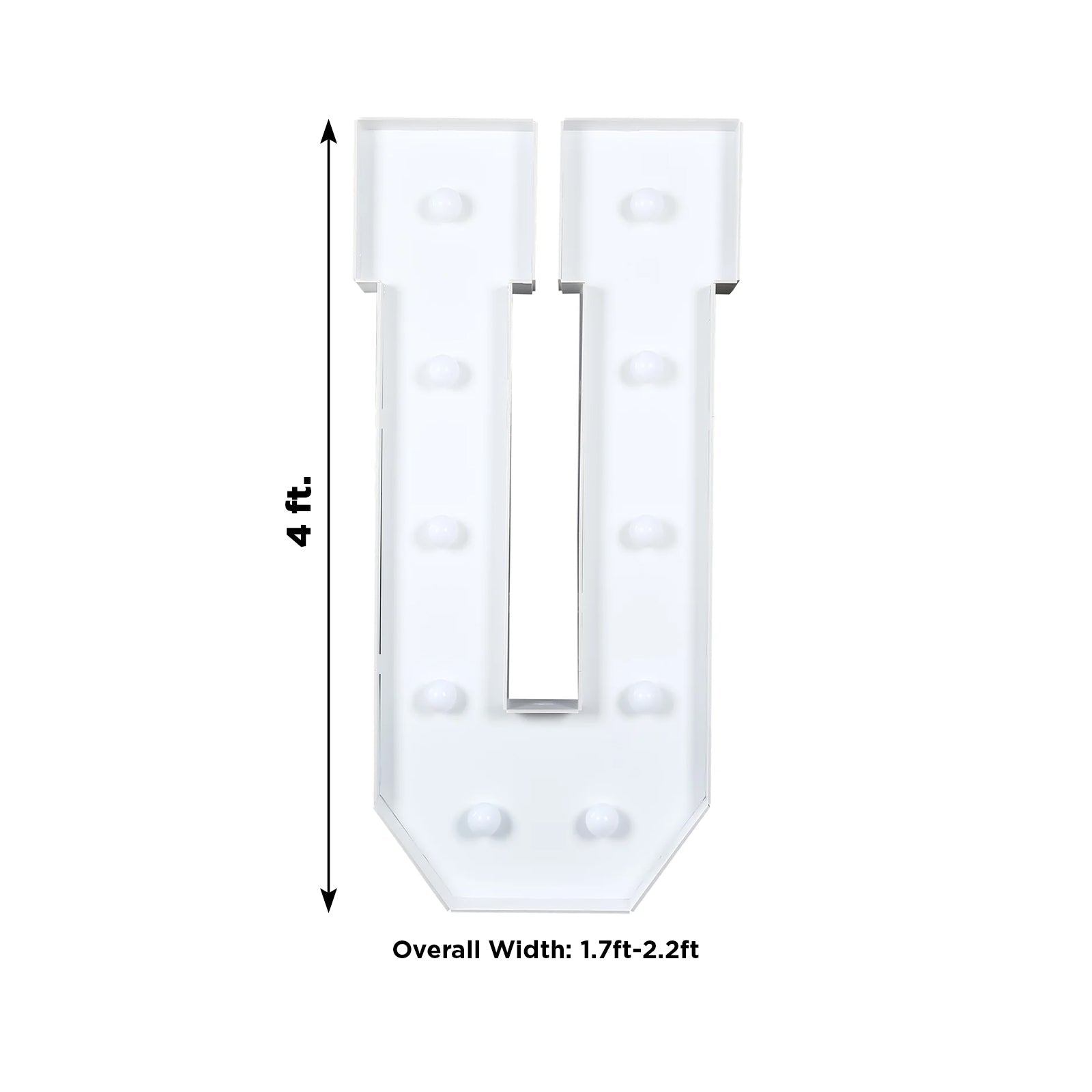 Giant LED Marquee Light Up Letter "U", White 4ft Pre - Cut Foam Board with 10 Warm White Battery Operated LEDs, Glue Gun and Sticks - Bell Racket Store