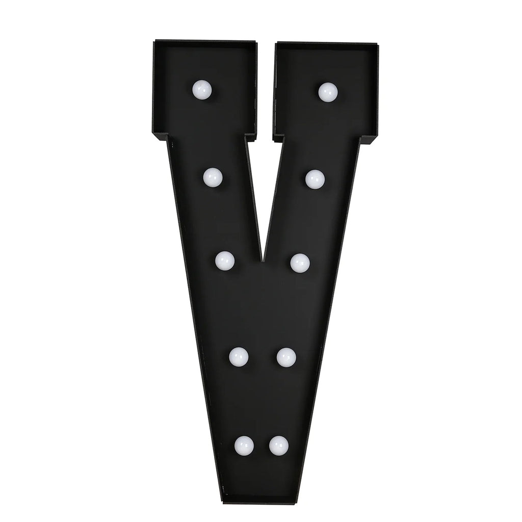 Giant LED Marquee Light Up Letter "V", Black 4ft Pre - Cut Foam Board with 10 Warm White Battery Operated LEDs, Glue Gun and Sticks - Bell Racket Store