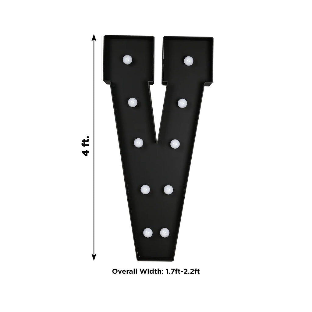 Giant LED Marquee Light Up Letter "V", Black 4ft Pre - Cut Foam Board with 10 Warm White Battery Operated LEDs, Glue Gun and Sticks - Bell Racket Store