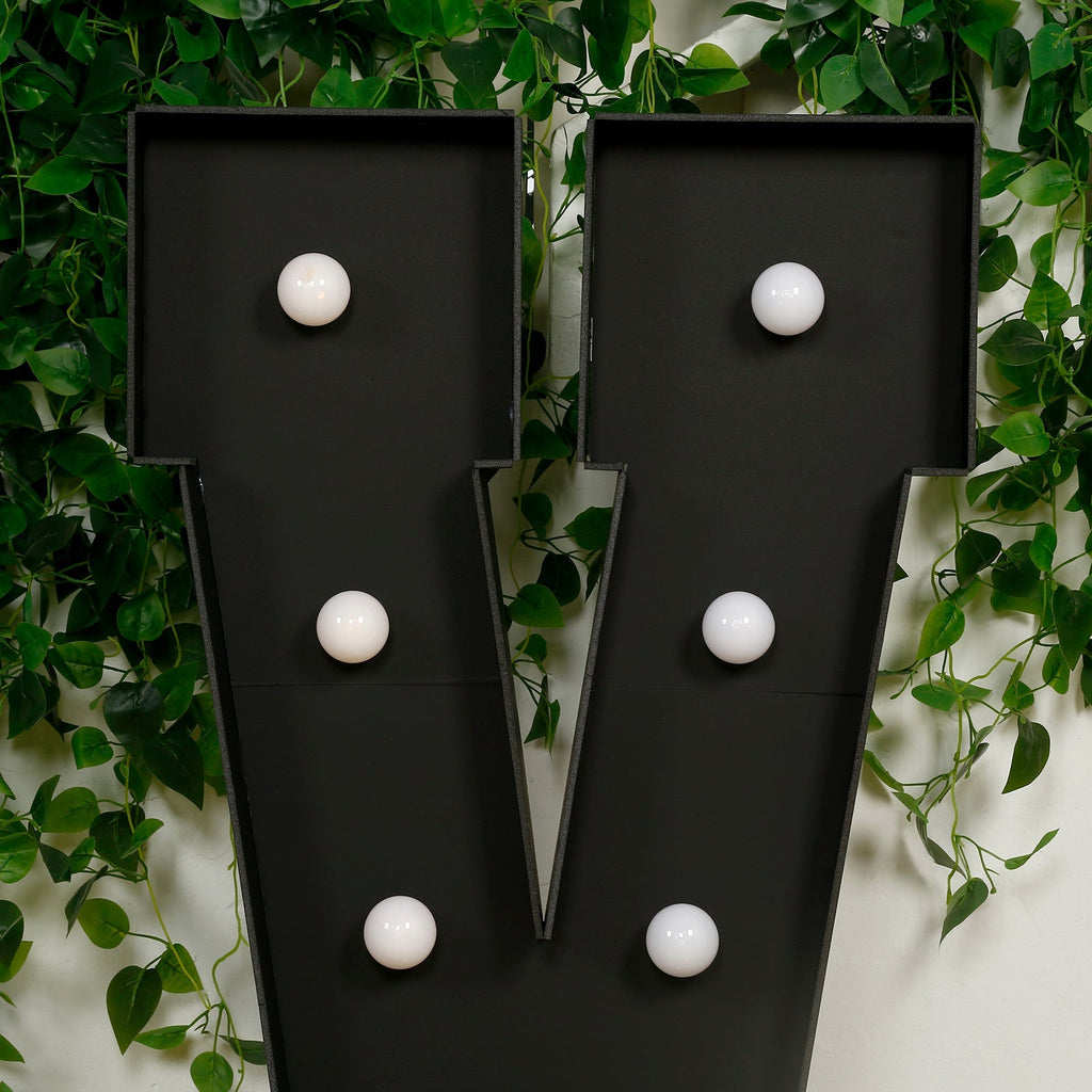 Giant LED Marquee Light Up Letter "V", Black 4ft Pre - Cut Foam Board with 10 Warm White Battery Operated LEDs, Glue Gun and Sticks - Bell Racket Store