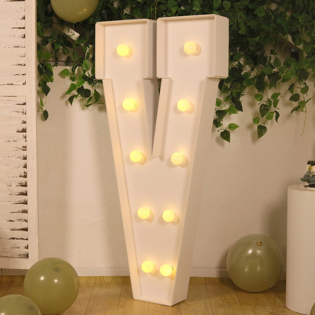 Giant LED Marquee Light Up Letter "V", White 4ft Pre - Cut Foam Board with 10 Warm White Battery Operated LEDs, Glue Gun and Sticks - Bell Racket Store