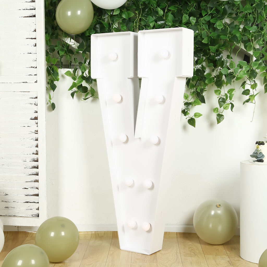 Giant LED Marquee Light Up Letter "V", White 4ft Pre - Cut Foam Board with 10 Warm White Battery Operated LEDs, Glue Gun and Sticks - Bell Racket Store