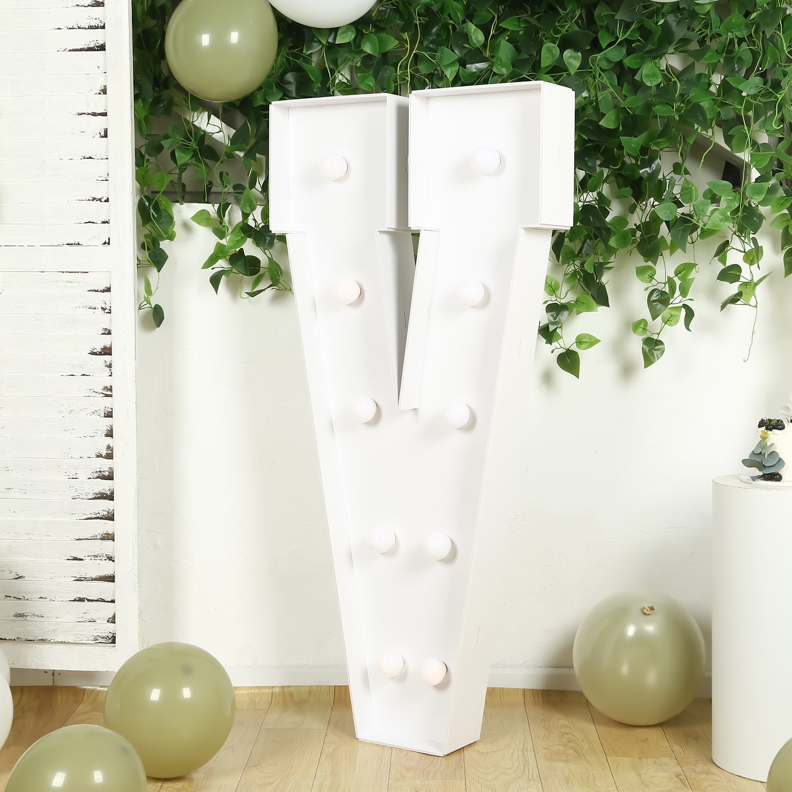 Giant LED Marquee Light Up Letter "V", White 4ft Pre - Cut Foam Board with 10 Warm White Battery Operated LEDs, Glue Gun and Sticks - Bell Racket Store