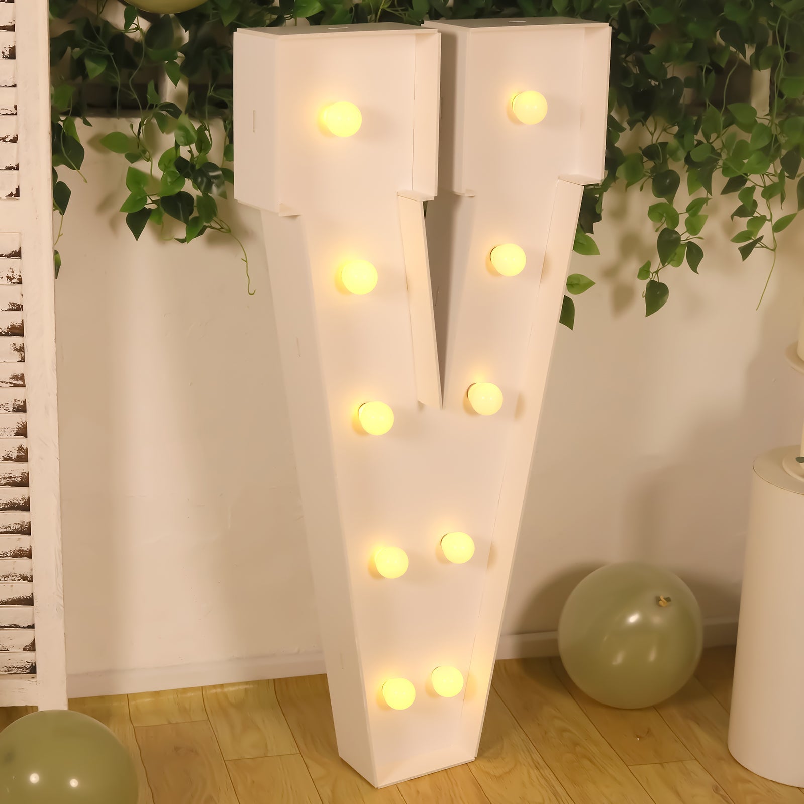 Giant LED Marquee Light Up Letter "V", White 4ft Pre - Cut Foam Board with 10 Warm White Battery Operated LEDs, Glue Gun and Sticks - Bell Racket Store