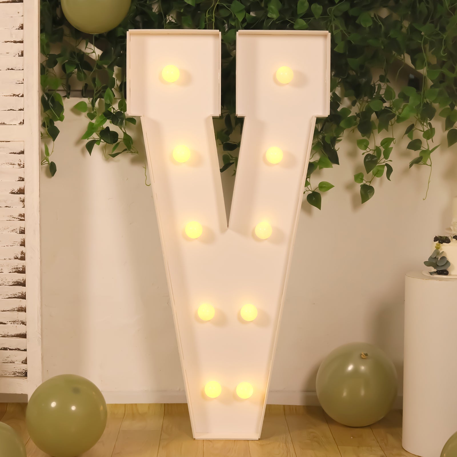 Giant LED Marquee Light Up Letter "V", White 4ft Pre - Cut Foam Board with 10 Warm White Battery Operated LEDs, Glue Gun and Sticks - Bell Racket Store