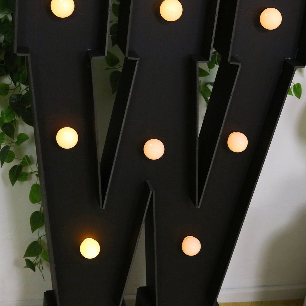 Giant LED Marquee Light Up Letter "W", Black 4ft Pre - Cut Foam Board with 10 Warm White Battery Operated LEDs, Glue Gun and Sticks - Bell Racket Store