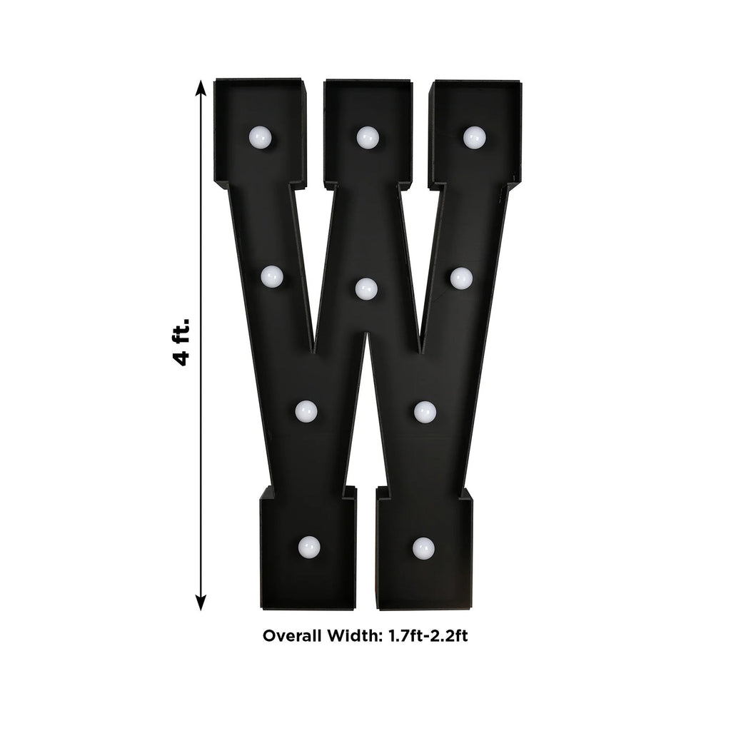 Giant LED Marquee Light Up Letter "W", Black 4ft Pre - Cut Foam Board with 10 Warm White Battery Operated LEDs, Glue Gun and Sticks - Bell Racket Store