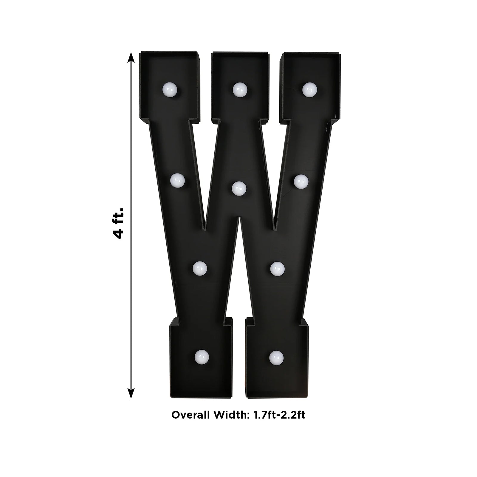 Giant LED Marquee Light Up Letter "W", Black 4ft Pre - Cut Foam Board with 10 Warm White Battery Operated LEDs, Glue Gun and Sticks - Bell Racket Store