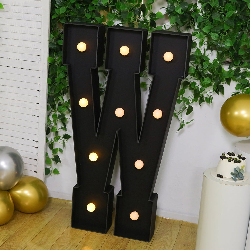 Giant LED Marquee Light Up Letter "W", Black 4ft Pre - Cut Foam Board with 10 Warm White Battery Operated LEDs, Glue Gun and Sticks - Bell Racket Store