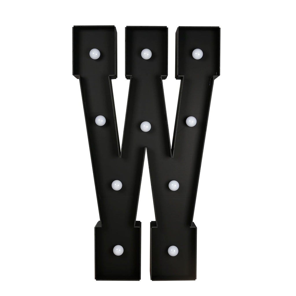 Giant LED Marquee Light Up Letter "W", Black 4ft Pre - Cut Foam Board with 10 Warm White Battery Operated LEDs, Glue Gun and Sticks - Bell Racket Store
