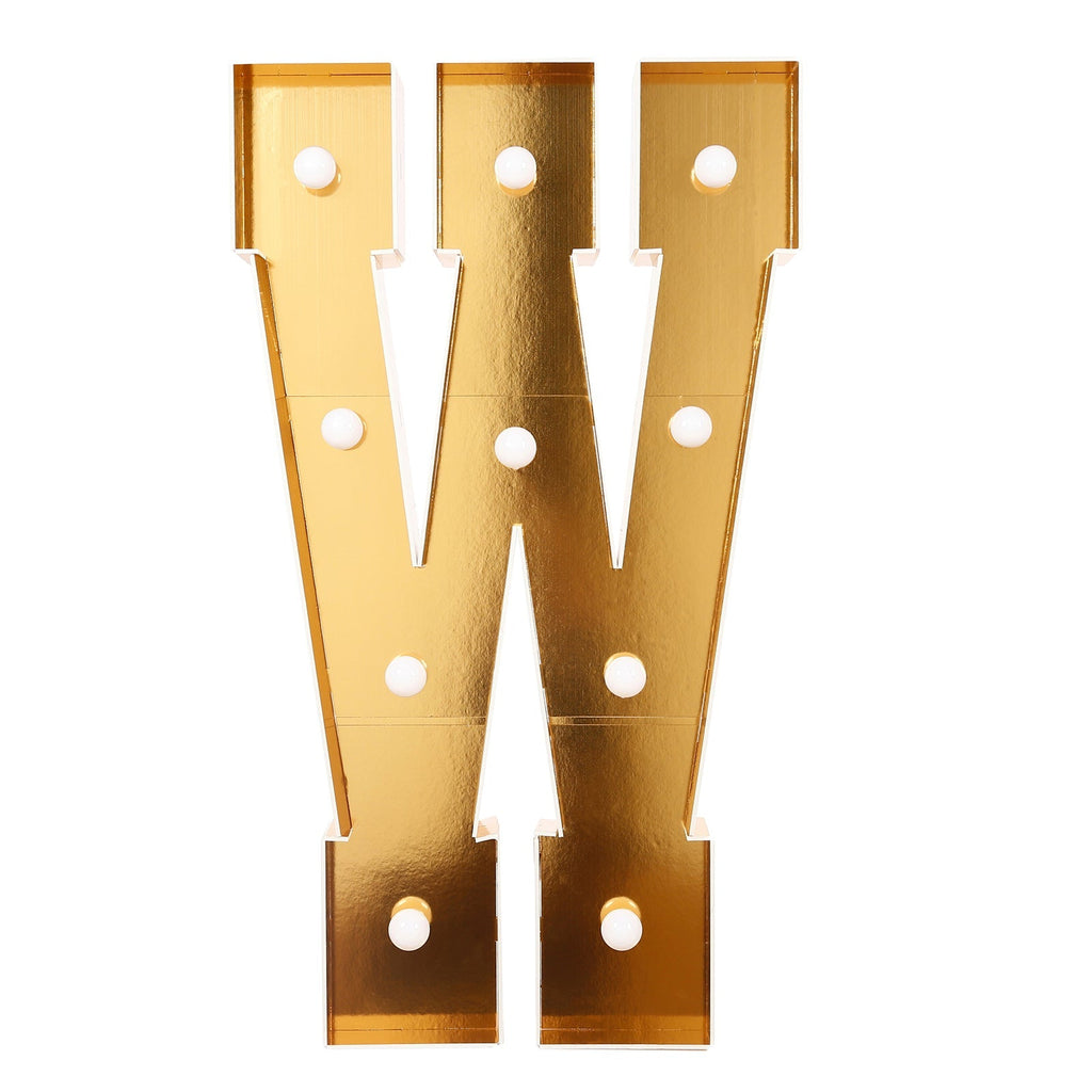 Giant LED Marquee Light Up Letter "W", Gold 4ft Pre - Cut Foam Board with 10 Warm White Battery Operated LEDs, Glue Gun and Sticks - Bell Racket Store