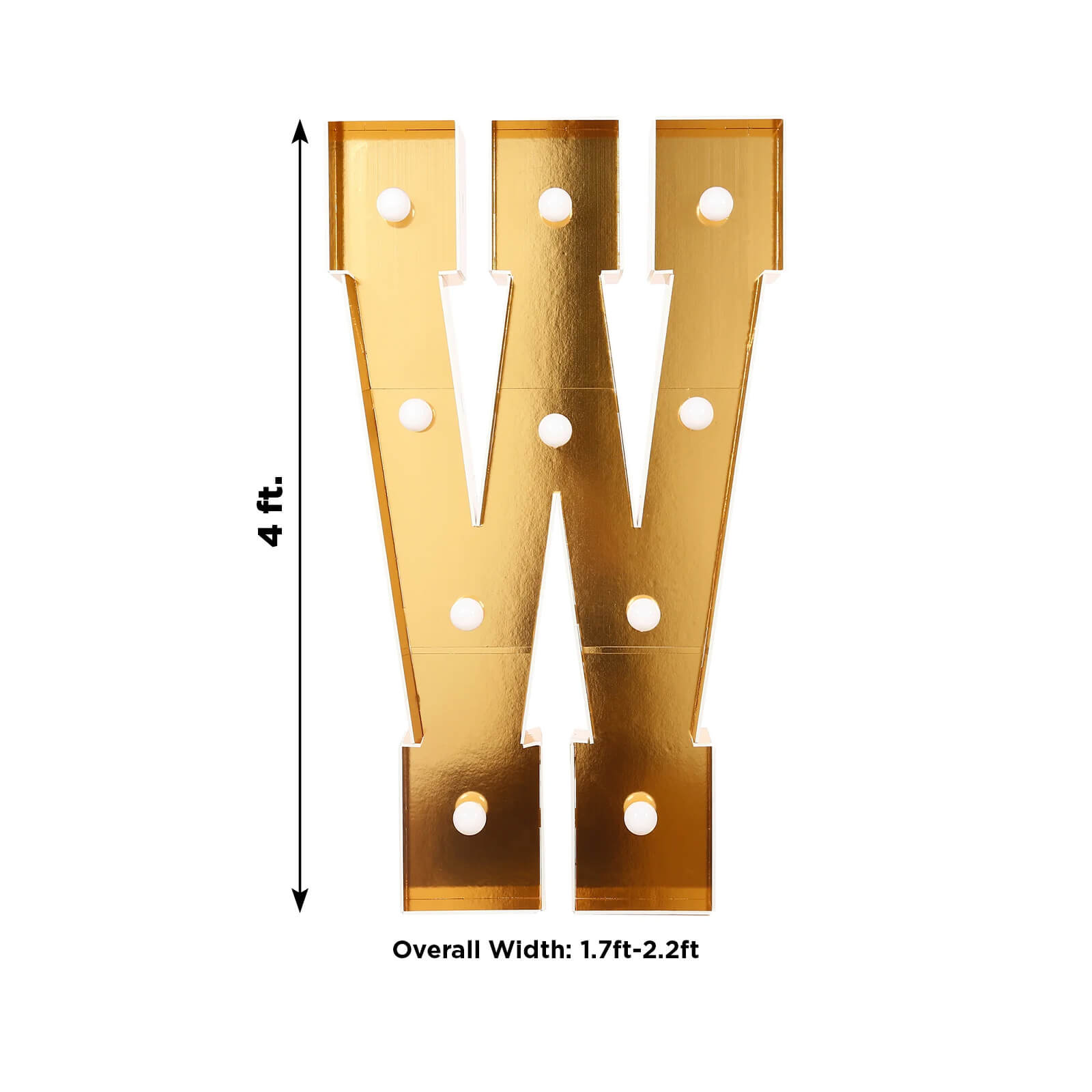 Giant LED Marquee Light Up Letter "W", Gold 4ft Pre - Cut Foam Board with 10 Warm White Battery Operated LEDs, Glue Gun and Sticks - Bell Racket Store