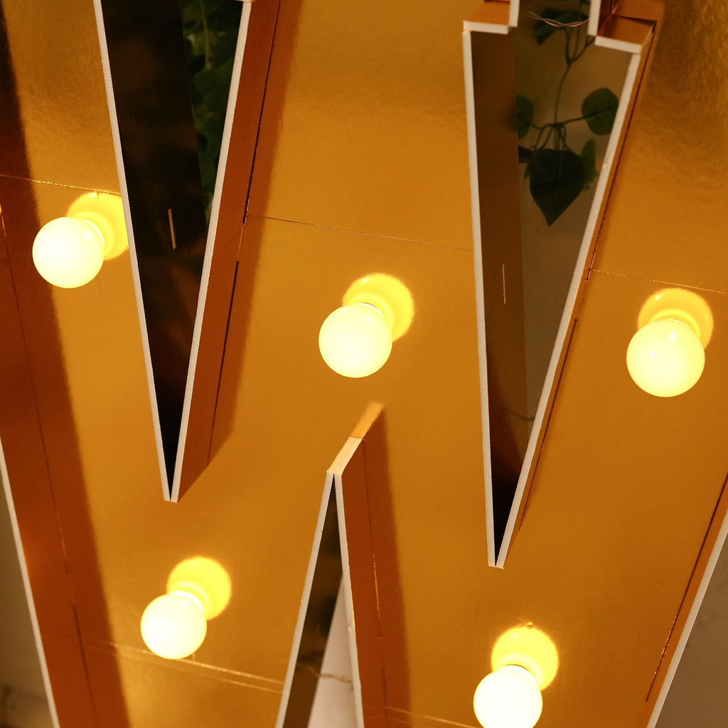 Giant LED Marquee Light Up Letter "W", Gold 4ft Pre - Cut Foam Board with 10 Warm White Battery Operated LEDs, Glue Gun and Sticks - Bell Racket Store