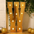 Giant LED Marquee Light Up Letter "W", Gold 4ft Pre - Cut Foam Board with 10 Warm White Battery Operated LEDs, Glue Gun and Sticks - Bell Racket Store