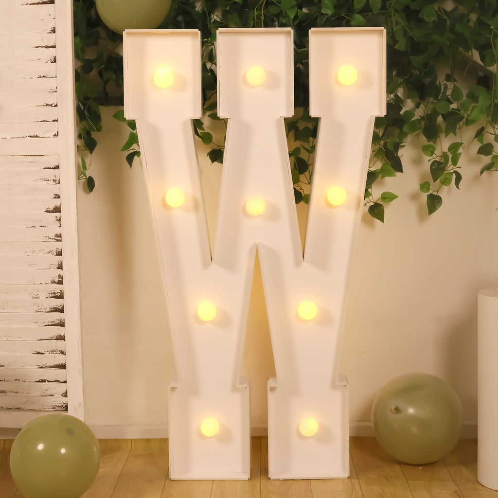 Giant LED Marquee Light Up Letter "W", White 4ft Pre - Cut Foam Board with 10 Warm White Battery Operated LEDs, Glue Gun and Sticks - Bell Racket Store