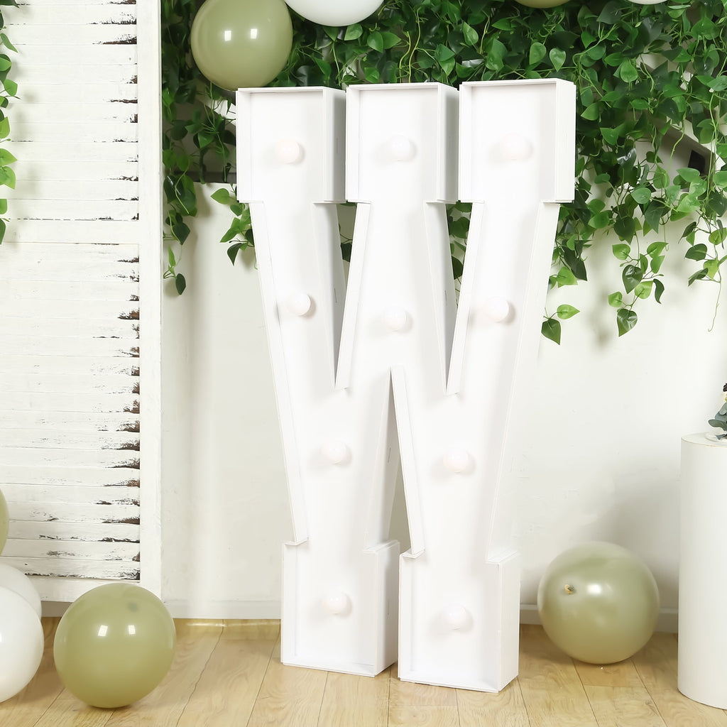 Giant LED Marquee Light Up Letter "W", White 4ft Pre - Cut Foam Board with 10 Warm White Battery Operated LEDs, Glue Gun and Sticks - Bell Racket Store