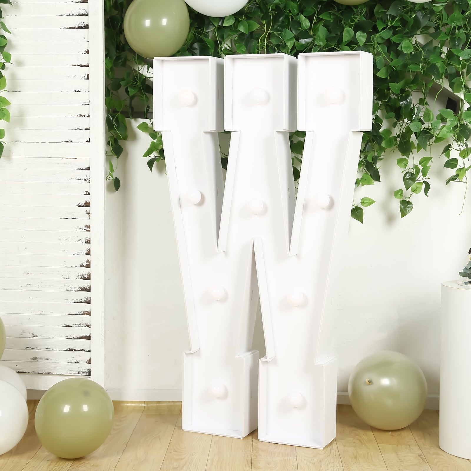 Giant LED Marquee Light Up Letter "W", White 4ft Pre - Cut Foam Board with 10 Warm White Battery Operated LEDs, Glue Gun and Sticks - Bell Racket Store