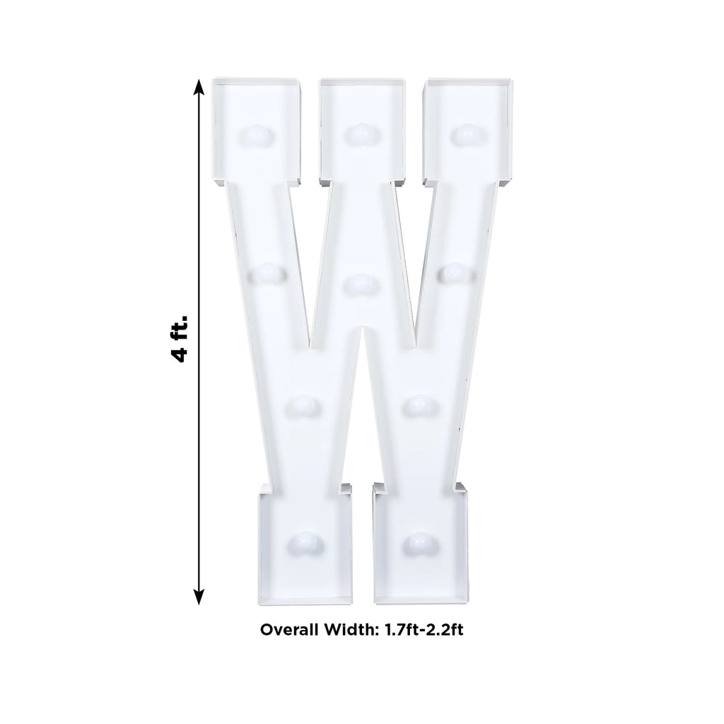 Giant LED Marquee Light Up Letter "W", White 4ft Pre - Cut Foam Board with 10 Warm White Battery Operated LEDs, Glue Gun and Sticks - Bell Racket Store