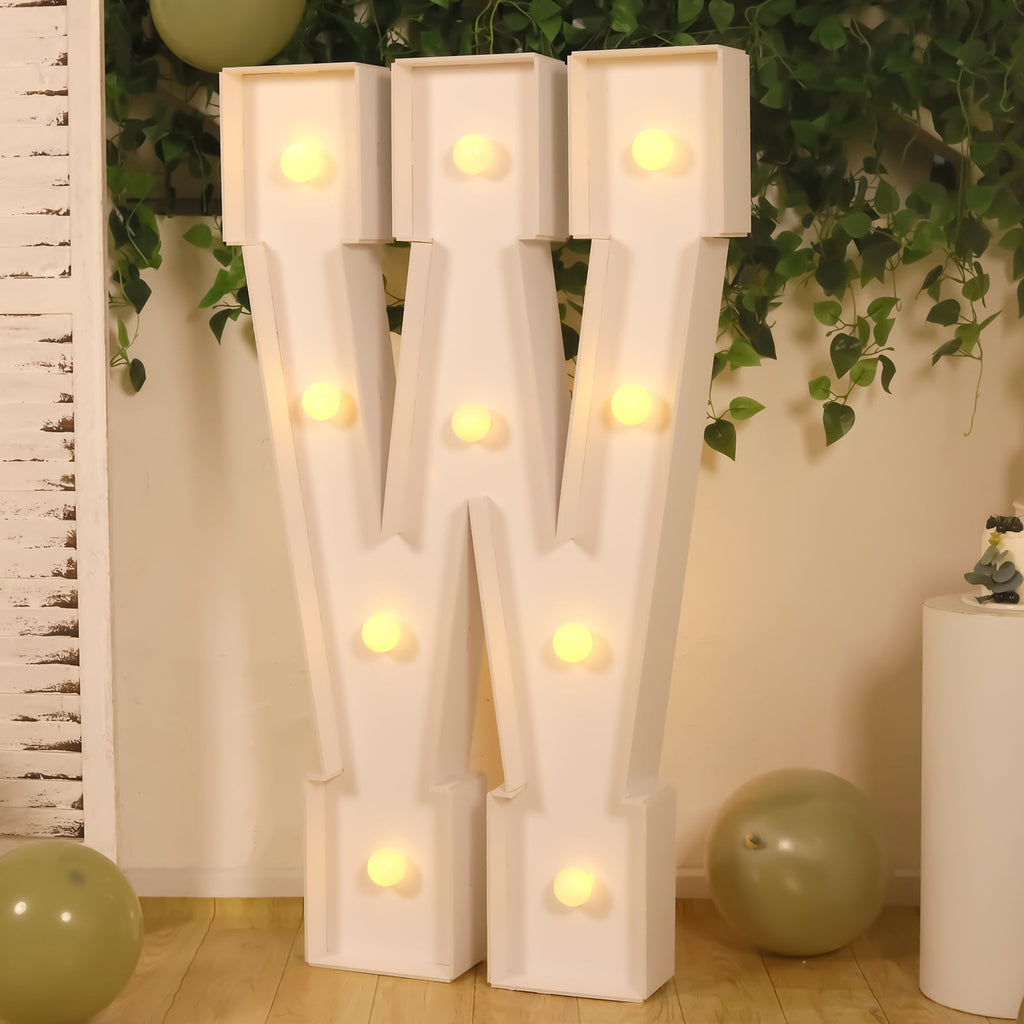 Giant LED Marquee Light Up Letter "W", White 4ft Pre - Cut Foam Board with 10 Warm White Battery Operated LEDs, Glue Gun and Sticks - Bell Racket Store