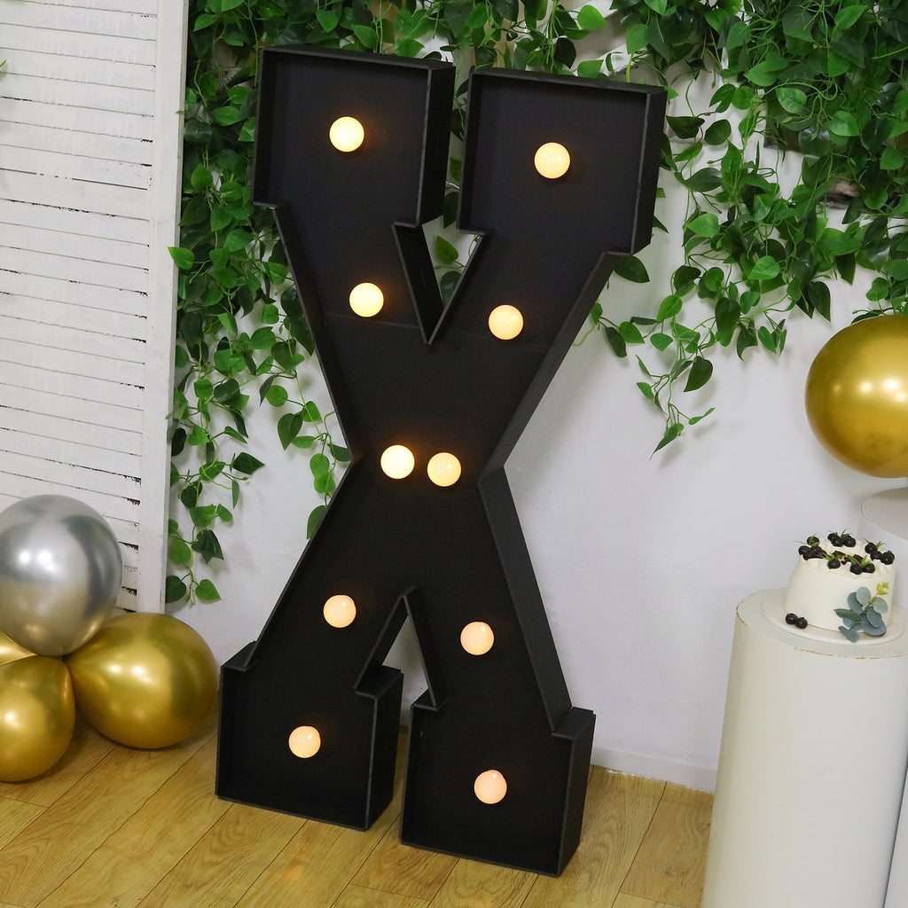 Giant LED Marquee Light Up Letter "X", Black 4ft Pre - Cut Foam Board with 10 Warm White Battery Operated LEDs, Glue Gun and Sticks - Bell Racket Store