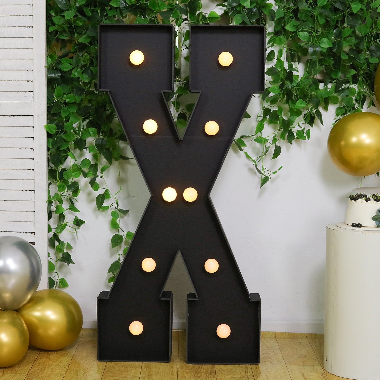 Giant LED Marquee Light Up Letter "X", Black 4ft Pre - Cut Foam Board with 10 Warm White Battery Operated LEDs, Glue Gun and Sticks - Bell Racket Store