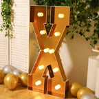 Giant LED Marquee Light Up Letter "X", Gold 4ft Pre - Cut Foam Board with 10 Warm White Battery Operated LEDs, Glue Gun and Sticks - Bell Racket Store