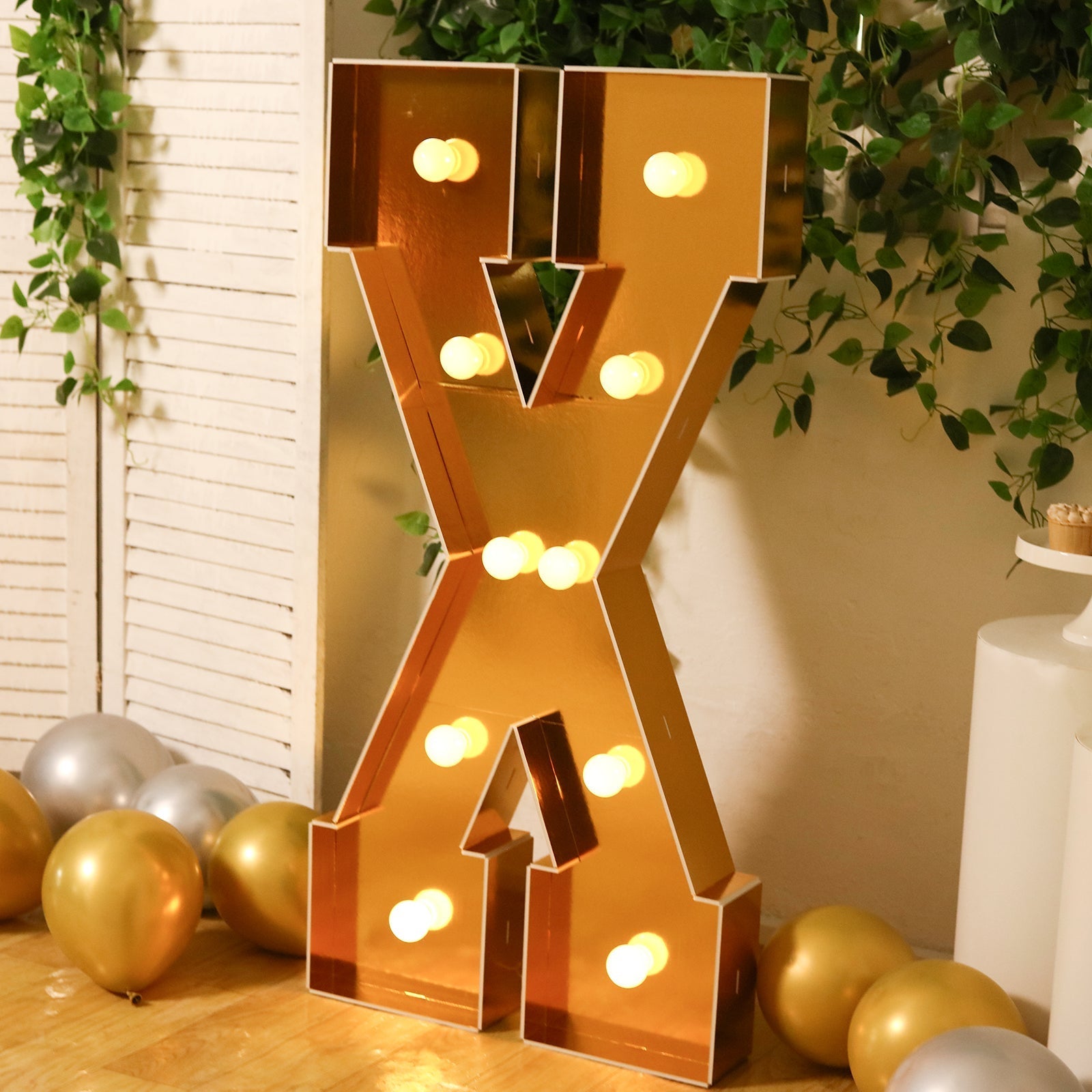 Giant LED Marquee Light Up Letter "X", Gold 4ft Pre - Cut Foam Board with 10 Warm White Battery Operated LEDs, Glue Gun and Sticks - Bell Racket Store