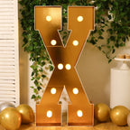 Giant LED Marquee Light Up Letter "X", Gold 4ft Pre - Cut Foam Board with 10 Warm White Battery Operated LEDs, Glue Gun and Sticks - Bell Racket Store