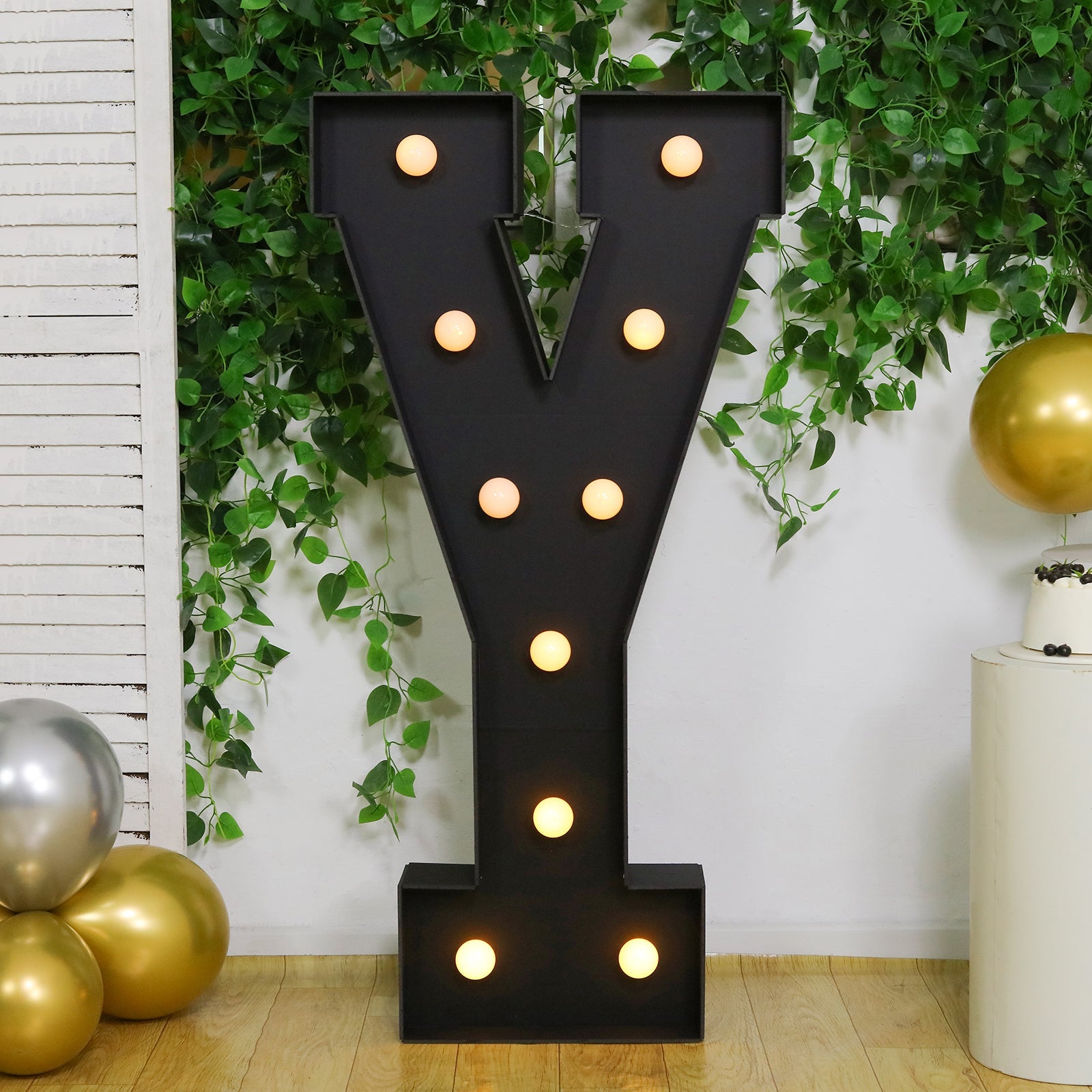 Giant LED Marquee Light Up Letter "Y", Black 4ft Pre - Cut Foam Board with 10 Warm White Battery Operated LEDs, Glue Gun and Sticks - Bell Racket Store