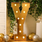 Giant LED Marquee Light Up Letter "Y", Gold 4ft Pre - Cut Foam Board with 10 Warm White Battery Operated LEDs, Glue Gun and Sticks - Bell Racket Store