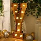 Giant LED Marquee Light Up Letter "Y", Gold 4ft Pre - Cut Foam Board with 10 Warm White Battery Operated LEDs, Glue Gun and Sticks - Bell Racket Store