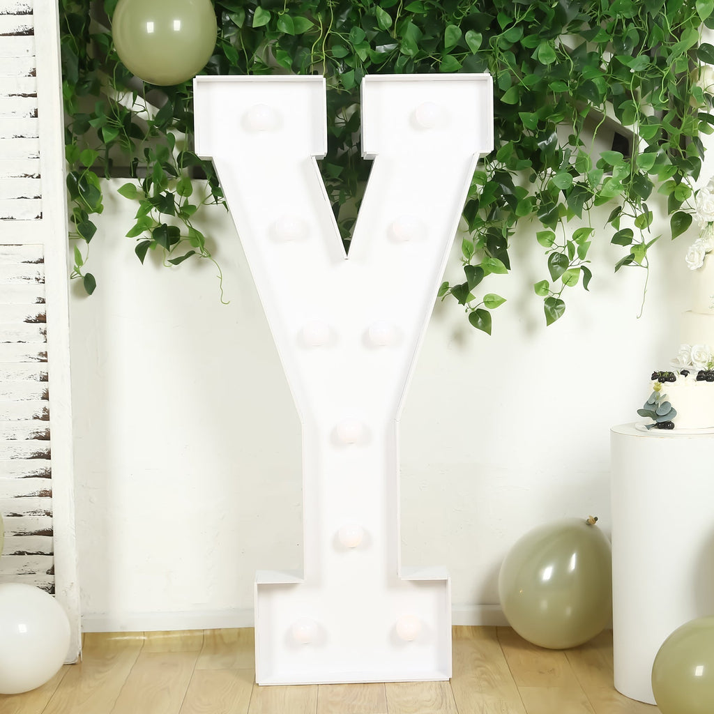 Giant LED Marquee Light Up Letter "Y", White 4ft Pre - Cut Foam Board with 10 Warm White Battery Operated LEDs, Glue Gun and Sticks - Bell Racket Store