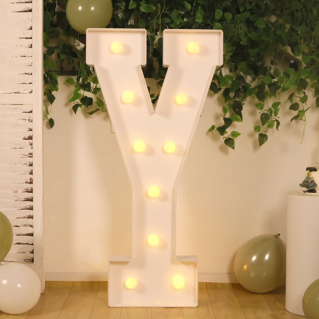 Giant LED Marquee Light Up Letter "Y", White 4ft Pre - Cut Foam Board with 10 Warm White Battery Operated LEDs, Glue Gun and Sticks - Bell Racket Store
