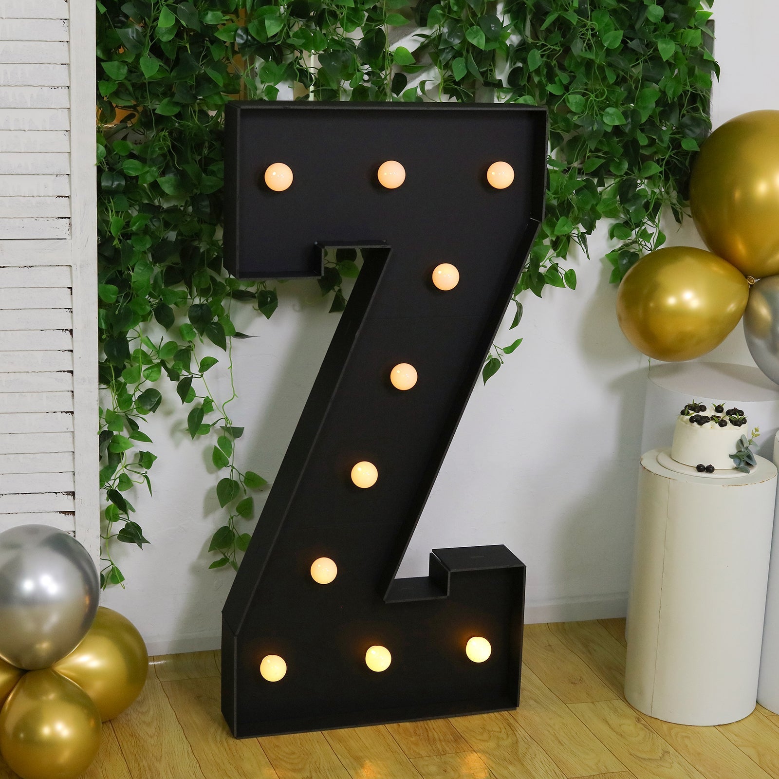 Giant LED Marquee Light Up Letter "Z", Black 4ft Pre - Cut Foam Board with 10 Warm White Battery Operated LEDs, Glue Gun and Sticks - Bell Racket Store