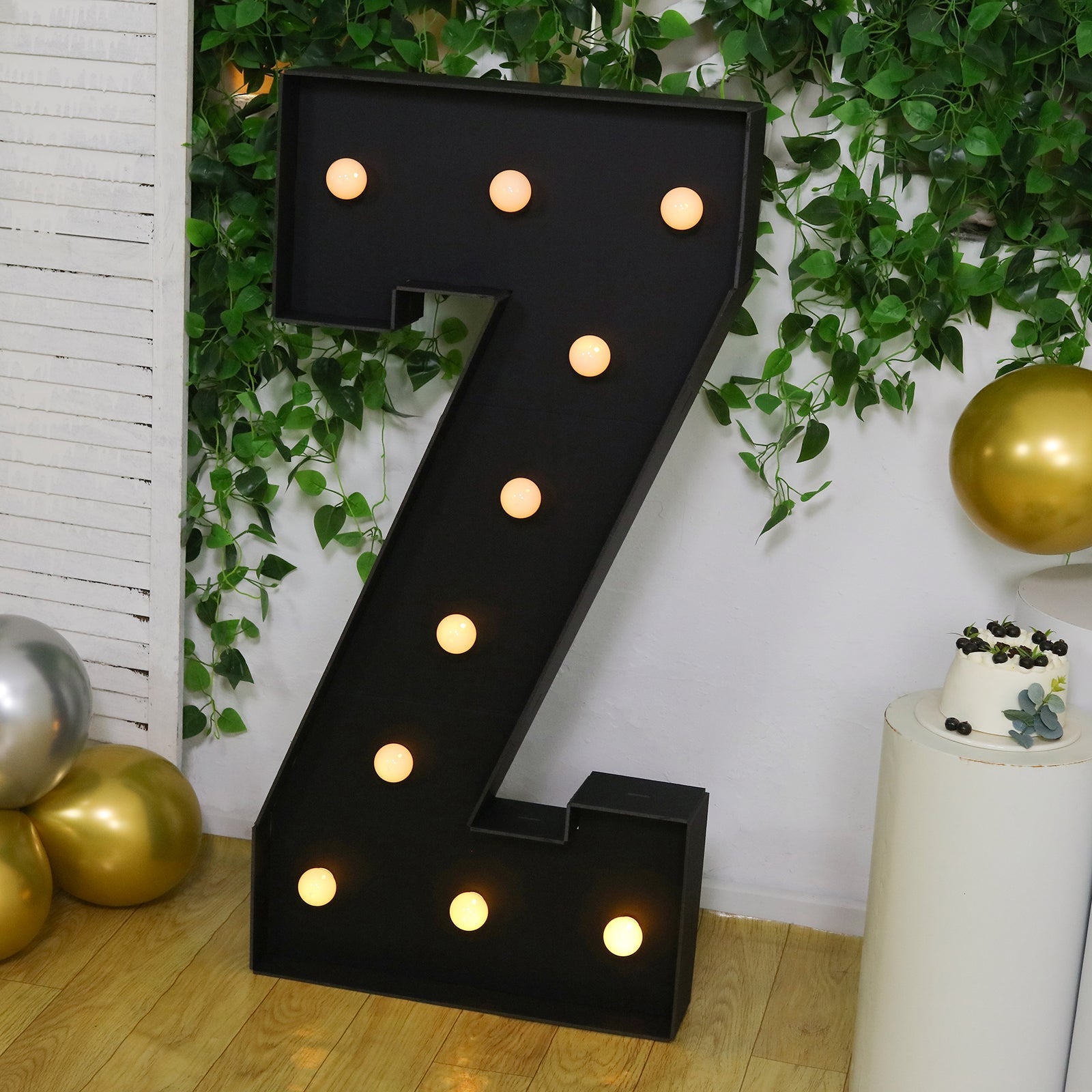 Giant LED Marquee Light Up Letter "Z", Black 4ft Pre - Cut Foam Board with 10 Warm White Battery Operated LEDs, Glue Gun and Sticks - Bell Racket Store