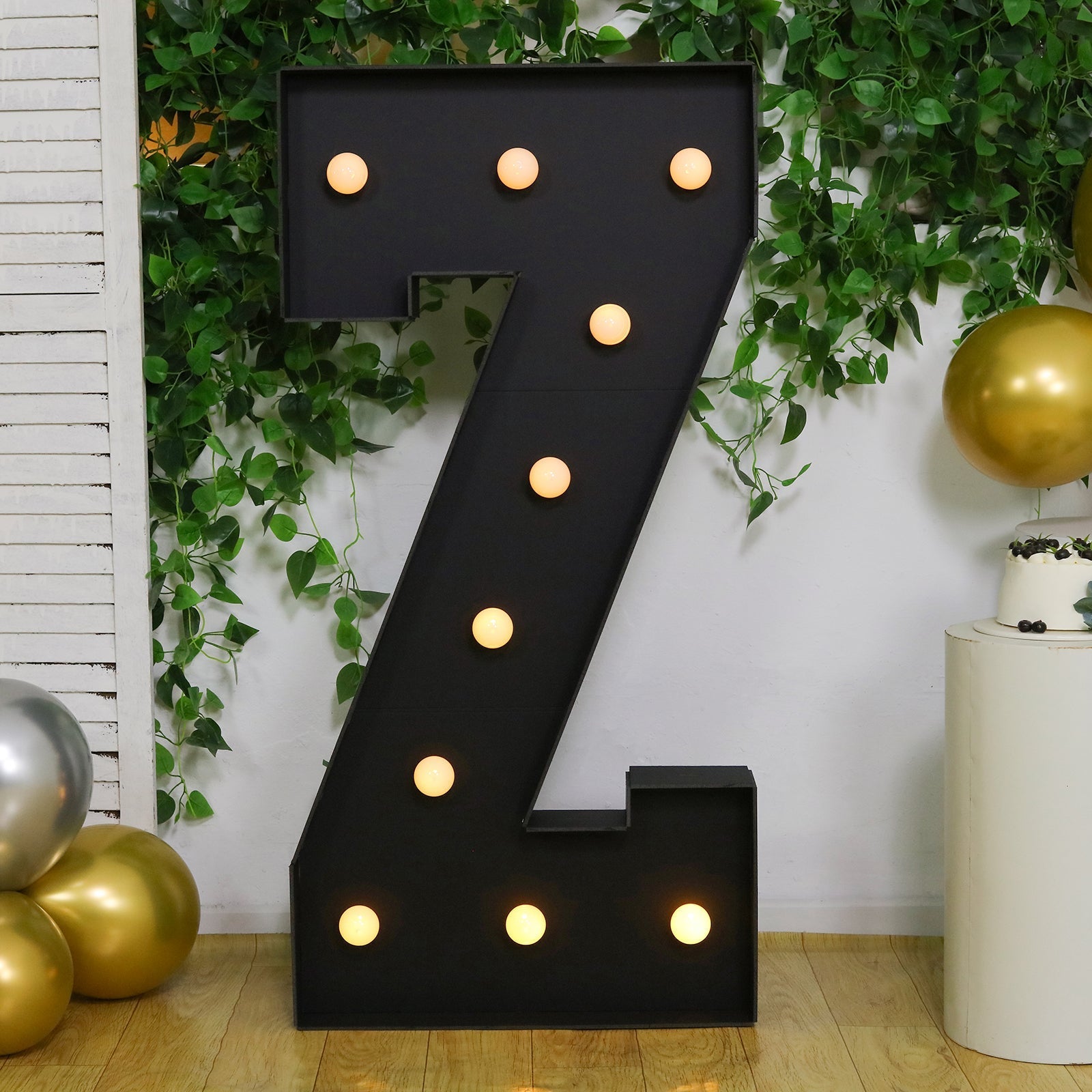Giant LED Marquee Light Up Letter "Z", Black 4ft Pre - Cut Foam Board with 10 Warm White Battery Operated LEDs, Glue Gun and Sticks - Bell Racket Store