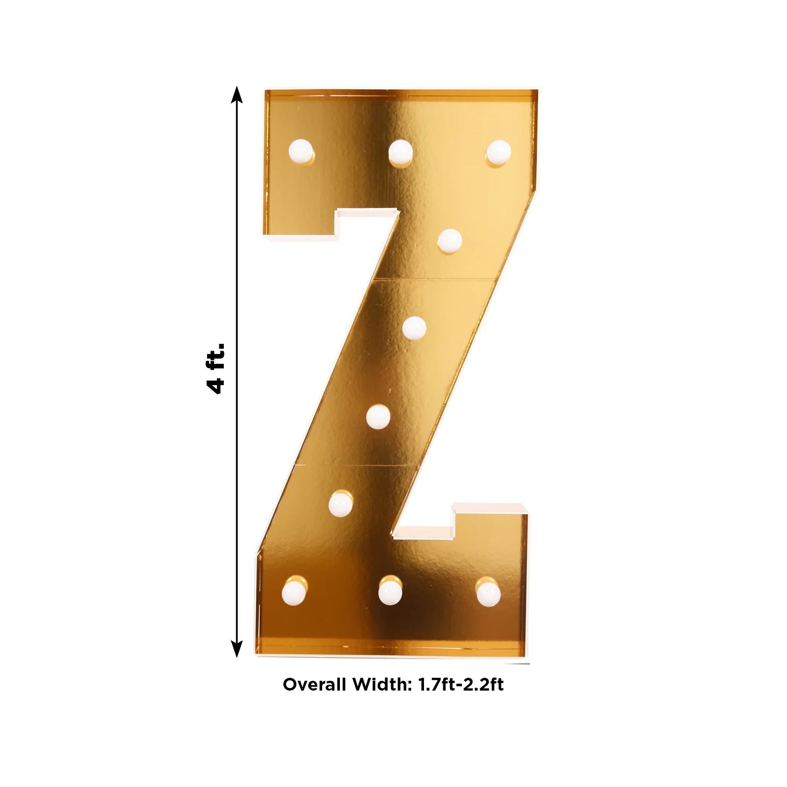 Giant LED Marquee Light Up Letter "Z", Gold 4ft Pre - Cut Foam Board with 10 Warm White Battery Operated LEDs, Glue Gun and Sticks - Bell Racket Store