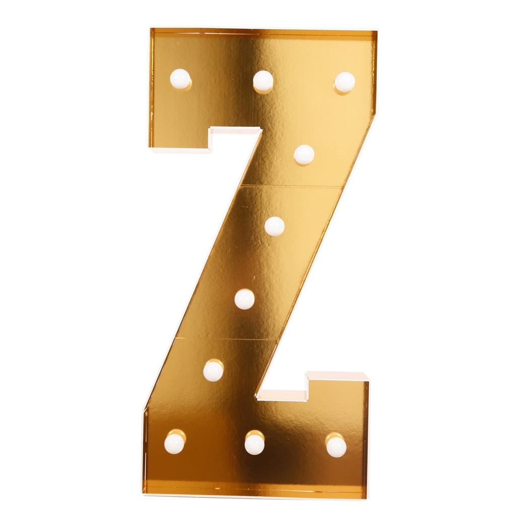 Giant LED Marquee Light Up Letter "Z", Gold 4ft Pre - Cut Foam Board with 10 Warm White Battery Operated LEDs, Glue Gun and Sticks - Bell Racket Store