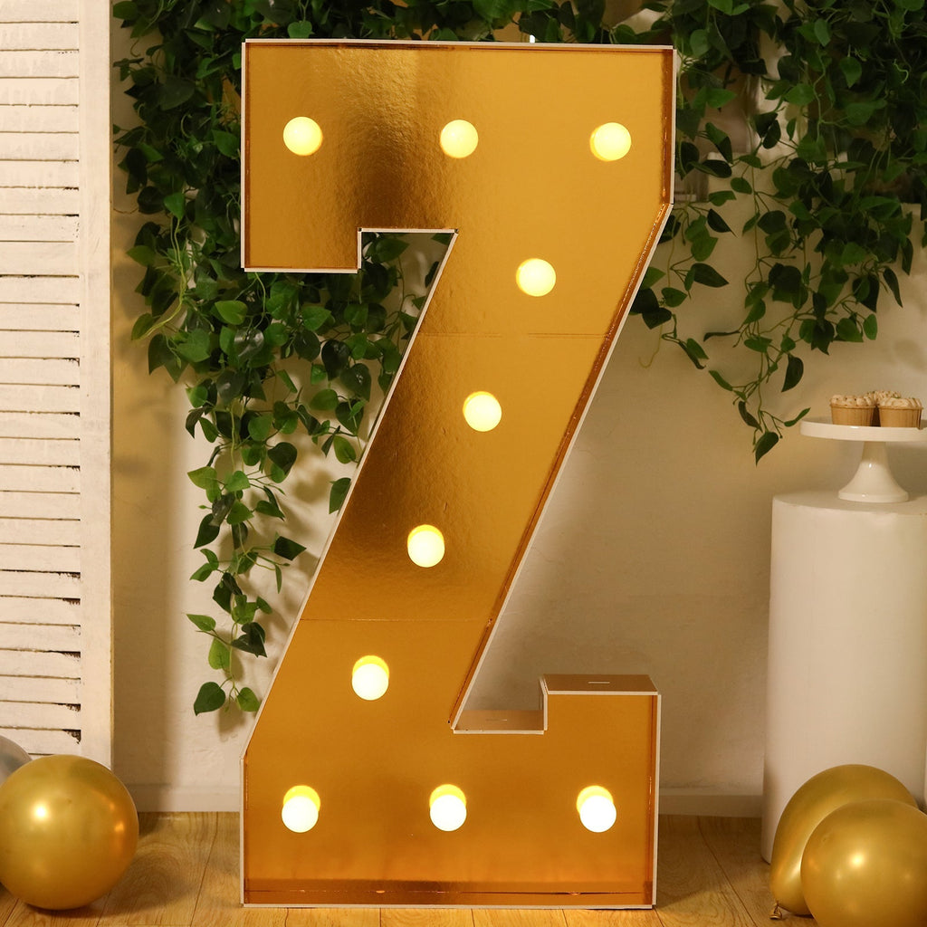 Giant LED Marquee Light Up Letter "Z", Gold 4ft Pre - Cut Foam Board with 10 Warm White Battery Operated LEDs, Glue Gun and Sticks - Bell Racket Store