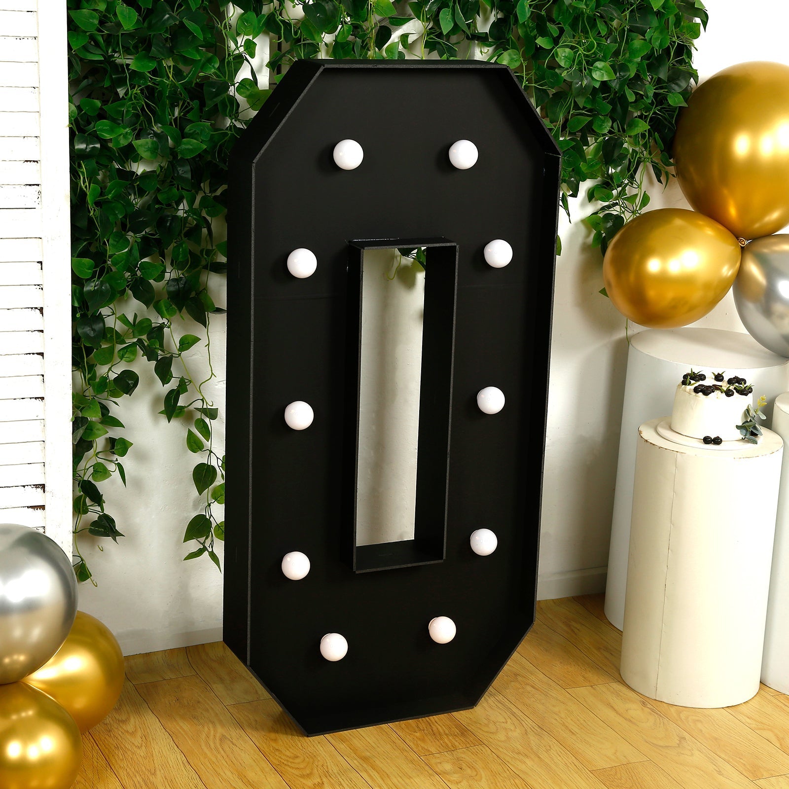 Giant LED Marquee Light Up Number "0", Black 4ft Pre - Cut Foam Board with 10 Warm White Battery Operated LEDs, Glue Gun and Sticks - Bell Racket Store