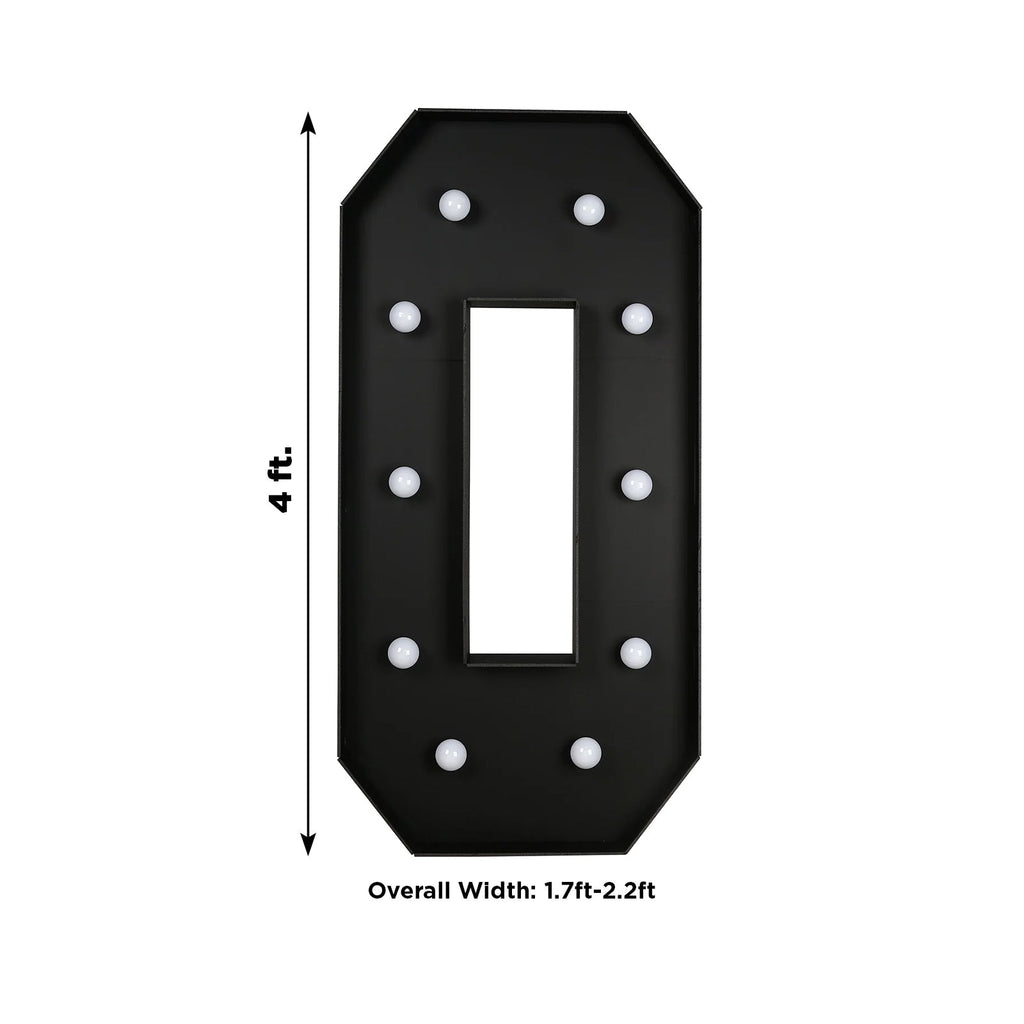 Giant LED Marquee Light Up Number "0", Black 4ft Pre - Cut Foam Board with 10 Warm White Battery Operated LEDs, Glue Gun and Sticks - Bell Racket Store