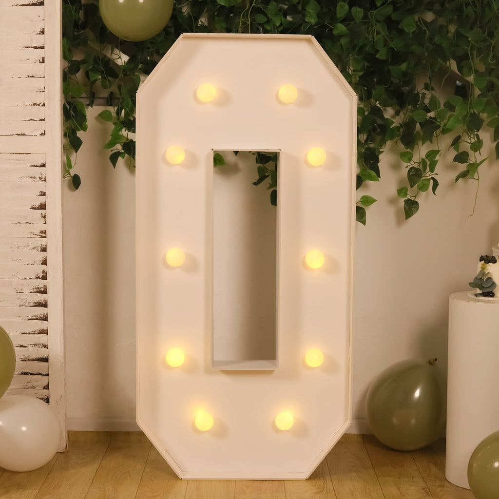 Giant LED Marquee Light Up Number "0", White 4ft Pre - Cut Foam Board with 10 Warm White Battery Operated LEDs, Glue Gun and Sticks - Bell Racket Store