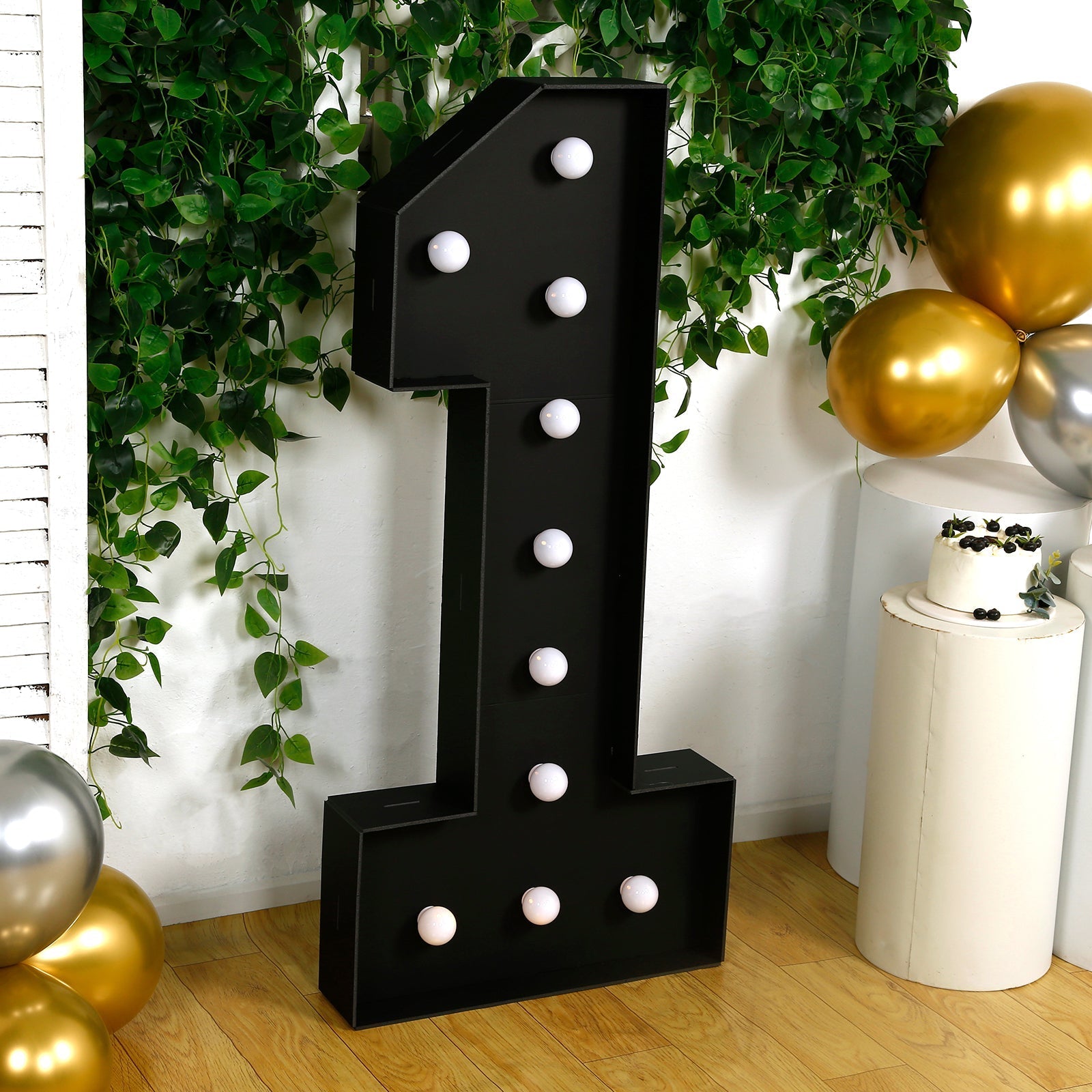 Giant LED Marquee Light Up Number "1", Black 4ft Pre - Cut Foam Board with 10 Warm White Battery Operated LEDs, Glue Gun and Sticks - Bell Racket Store