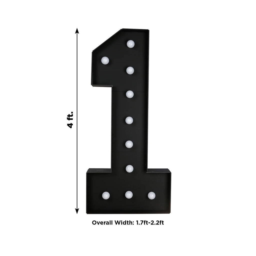 Giant LED Marquee Light Up Number "1", Black 4ft Pre - Cut Foam Board with 10 Warm White Battery Operated LEDs, Glue Gun and Sticks - Bell Racket Store