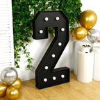 Giant LED Marquee Light Up Number "2", Black 4ft Pre - Cut Foam Board with 10 Warm White Battery Operated LEDs, Glue Gun and Sticks - Bell Racket Store