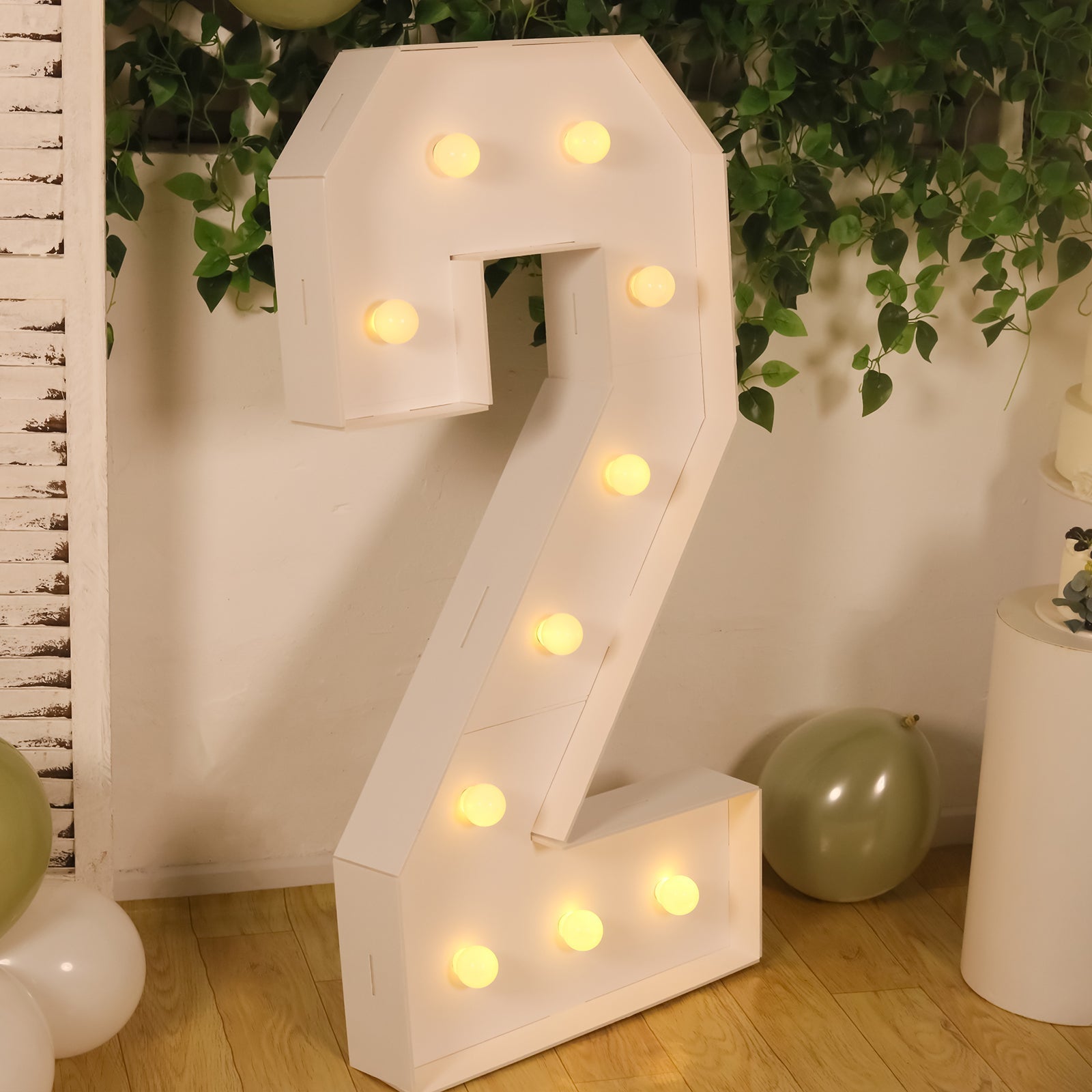 Giant LED Marquee Light Up Number "2", White 4ft Pre - Cut Foam Board with 10 Warm White Battery Operated LEDs, Glue Gun and Sticks - Bell Racket Store