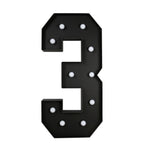 Giant LED Marquee Light Up Number "3", Black 4ft Pre - Cut Foam Board with 10 Warm White Battery Operated LEDs, Glue Gun and Sticks - Bell Racket Store