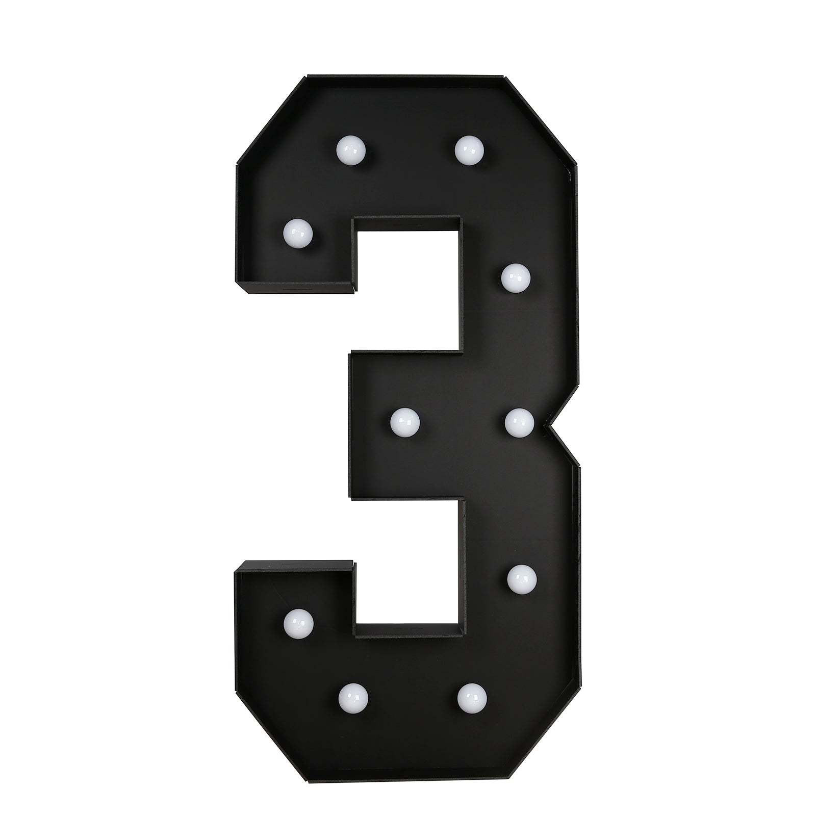 Giant LED Marquee Light Up Number "3", Black 4ft Pre - Cut Foam Board with 10 Warm White Battery Operated LEDs, Glue Gun and Sticks - Bell Racket Store